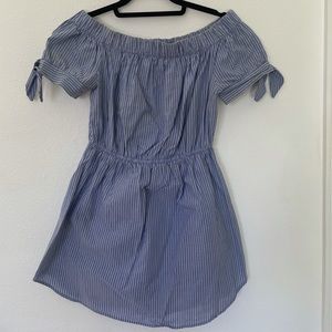 Striped white and blue off the shoulder dress